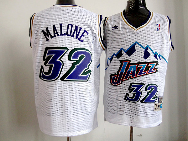  NBA Utah Jazz 32 Karl Malone Throwback Swingman White jerseys